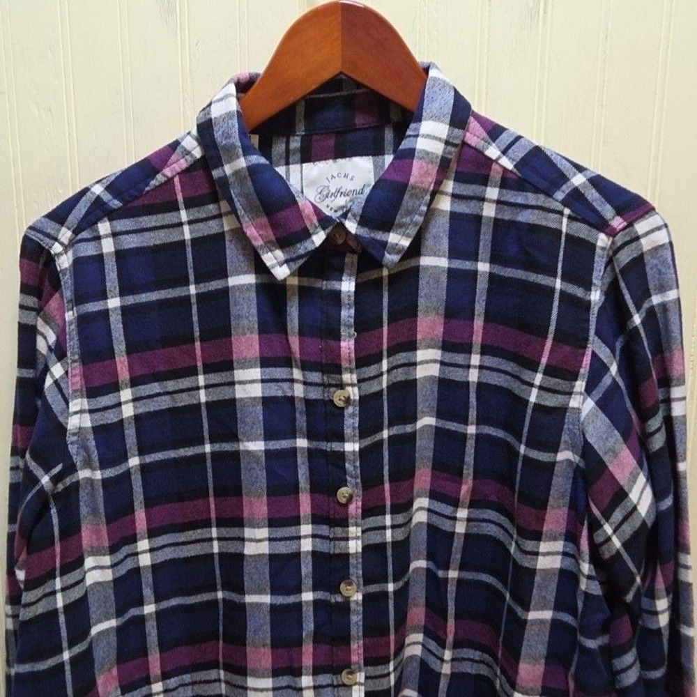 JACHS Girlfriend Button‎ Up Shirt Womens Medium Navy Blue Plaid Flannel Top